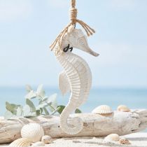 Artikel Seepferdchen Deko Hängend Weiß 27cm - Maritim Holz Muschel Wanddeko