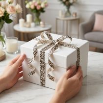Artikel Geschenkband Kräuselband Baumwolle 10mm 100m Leopardenmuster Creme
