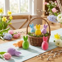 Artikel Ostereier-Mix mit Ohren, Haseneier beflockt, Osterdeko bunt 6 St