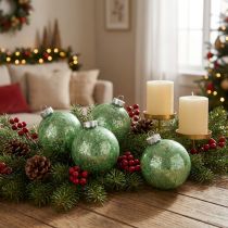 Artikel Weihnachtskugel, Christbaumschmuck, Glaskugel Grün marmoriert H6,5cm Ø6cm Echtglas 24 St