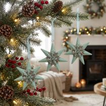 Artikel Weihnachtsanhänger Deko Stern zum Aufhängen Mint 4St