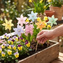 Artikel Gartenstecker Blumenwindmühlen, bunte Frühlingsdeko 28 cm aus Kunststoff im 12er-Set