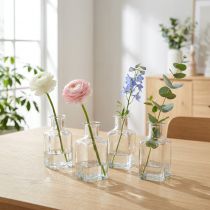 Artikel Mini Glasvase 11 cm Hoch, Transparent, Set mit 6 Vasen – Perfekt für Tischdeko und moderne Blumengestaltung