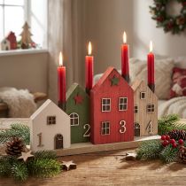 Artikel Kerzenhalter Adventskranz Stabkerzen Häuser 35cm H20cm