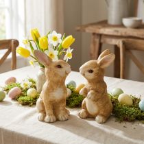 Artikel Hase sitzend, Keramikdeko, Ostern, Hasenpaar Braun H15cm 2er-Set