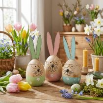 Artikel Osterhase mit Brille Deko-Figur Holz Ei Ø5cm H13,5cm 3St