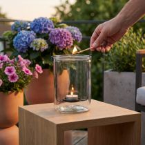 Artikel Windlicht Glas mit Teelichthalter Schwarz Metall Ø13,5×H20cm
