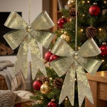 Artikel Schleifen aus Metall, Weihnachtsanhänger, Adventsdeko Golden, Antik-Optik H18cm B12,5cm 2St