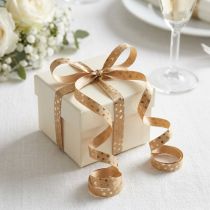 Artikel Geschenkband Kräuselband Herzen Gold Braun 10mm 100m für Floristen