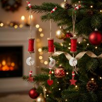 Artikel Weihnachtsschmuck Garnrolle zum Hängen rot 4St