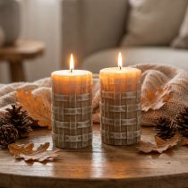 Artikel Stumpenkerzen Braun Rustikales Flechtmuster 110/65 Safe Candle 2er Set