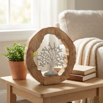 Artikel Deko Skulptur Baum im Holzring Tischdeko zum Stellen 22×21×4cm