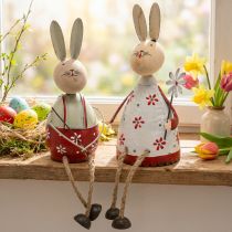 Artikel Hase mit Kind Kantensitzer Ostern Holz, Metall H21/23cm 2er-Set