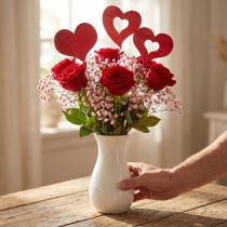 Artikel Blumenstecker Herz, Holzdeko zum Stecken, Valentinstag, Dekostecker Rot, Muttertag L31–33cm 24 St