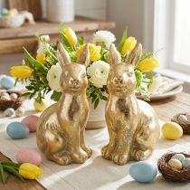 Artikel Deko Hase Gold sitzend, Hase zum Dekorieren, Osterhasenpaar, H16,5cm 2St
