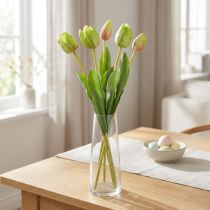 Artikel Kunstblumen Tulpe Grün, Frühlingsblume 48cm 5er-Bund