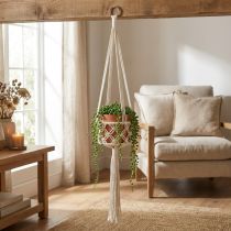 Artikel Makramee Hängedeko Boho Stil Ø12cm H79cm Creme - Blumenampel Wanddeko