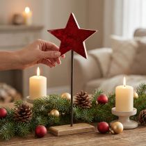 Artikel Stern Deko Natur Rot auf Sockel, festliche Tischdeko, weihnachtlicher Schmuck 20x9,5x50cm