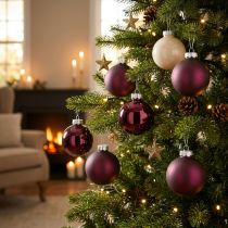 Artikel Glas Weihnachtsbaumkugeln Berry Mix, Rosa & Beige-Creme, Ø7,5cm 12er-Set