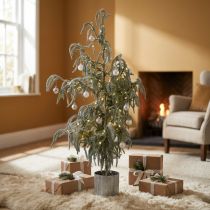 Artikel Mini Weihnachtsbaum beschneit im Metalltopf – Winterliche Tischdeko Grüntöne 45x110cm