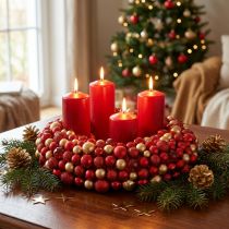 Artikel Adventskranz Rot Gold Ø33cm Weihnachtsdeko Kugelkranz luxuriös kaufen