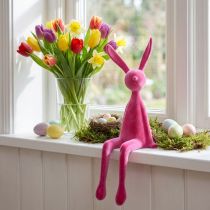 Artikel Kantenhocker Osterhase Pink Beflockt 56 cm Moderne Frühlingsdekoration