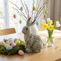 Artikel Osterhase Keramik Beige Blau Glasiert – Charmante Osterdekoration