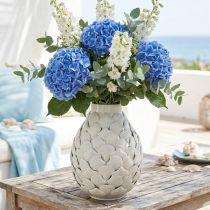 Artikel Maritime Deko Vase Metall Muscheln Grauweiß Ø24cm H31,5cm