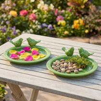 Artikel Deko Teller Vogeltränke Keramik Grün 20,5cm Set 2 Stück Tischdeko Frühling