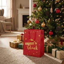 Artikel Geschenktüte Weihnachten „Ein Stückchen Glück“ Rot, Sterne, 23cm, 2er Set