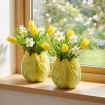 Artikel Blumenvase im Tulpen-Design – Set aus 2 Vasen, 16 cm, Gelb-Grün, originelle Dekoration