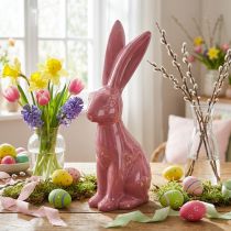 Artikel Osterhase aus Keramik 37cm glänzend Rosa – Frühlingsdeko für Tisch & Fenster