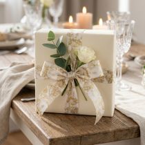Artikel Geschenkband Polyester 40mm 20m Creme Gold Pflanzenmotive für Dekorationen