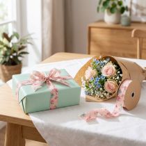 Artikel Florales Geschenkband Rosa mit Blumenmuster 2,5cm x 15m für Dekoration und Bastelprojekte