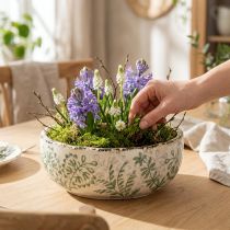 Artikel Keramikschale 20cm mit Pflanzenmuster – Handgefertigte Dekoschale in Weiß und Grün