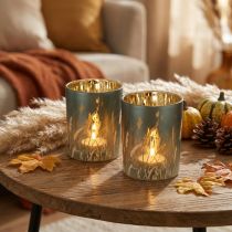 Artikel Glas Windlicht mit Gräsermotiv Blau Gold 12,5 cm 2er-Set für stimmungsvolle Deko