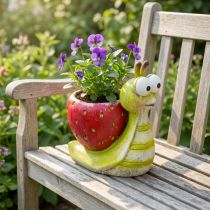 Artikel Deko Schnecke Blumentopf Keramik Grün Rot 15,5cm Blickfang Gartendeko