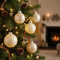 Artikel Christbaumkugeln Glas Weihnachtskugeln Creme Mix Ø6cm 24St