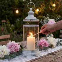 Artikel Deko Laterne Shabby Chic Windlicht Weiß Metall Ø15cm H46cm