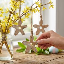 Artikel Holzblume mit Muster, Frühling, Holzanhänger Natur, Weiß H10cm 6St