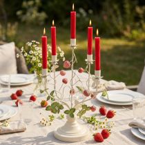 Artikel Kerzenleuchter 5-armig Creme Metall Erdbeer Deko H44cm - Sommerlich Elegante Tischdeko