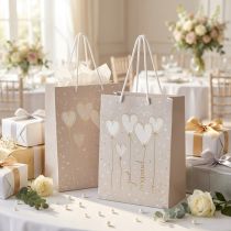 Artikel Elegante Hochzeitsgeschenktasche Beige „Just Married“ mit Herzdesign 2St