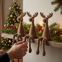 Artikel Kantenhocker Elch Braun beflockt 31cm Weihnachtsdekoration 3er Set