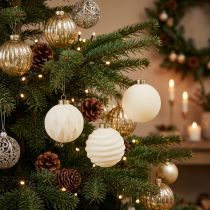 Artikel Weihnachtskugel-Set Kunststoff Cremeweiß Strukturiert 8cm 12 Stück