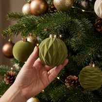 Artikel Christbaumkugeln Kunststoff Moosgrün Samtoptik Struktur-Mix Ø 8 cm 12 Stück