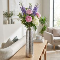 Artikel Deko Vase Metall Gehämmert Blumenvase Silber Ø9,5cm H41cm