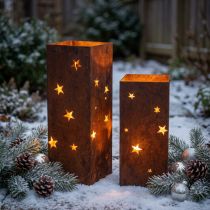 Artikel Metall Kerzenhalter Edelrost Sternenmotiv H40/50cm Weihnachtsdeko Innen/Außen