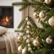Artikel Künstlicher Tannenzweig mit weißen Mini-Christbaumkugeln, 46 cm, 2 Stück