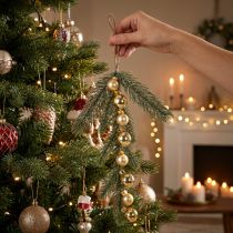 Artikel Künstlicher Tannenzweig mit goldfarbenen Mini-Christbaumkugeln, 46 cm, 2 Stück