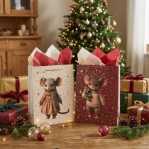 Artikel Weihnachtsgeschenktüten mit Mausmotiv und Sternen, 18 × 8 × 24 cm, 2 Stück sortiert